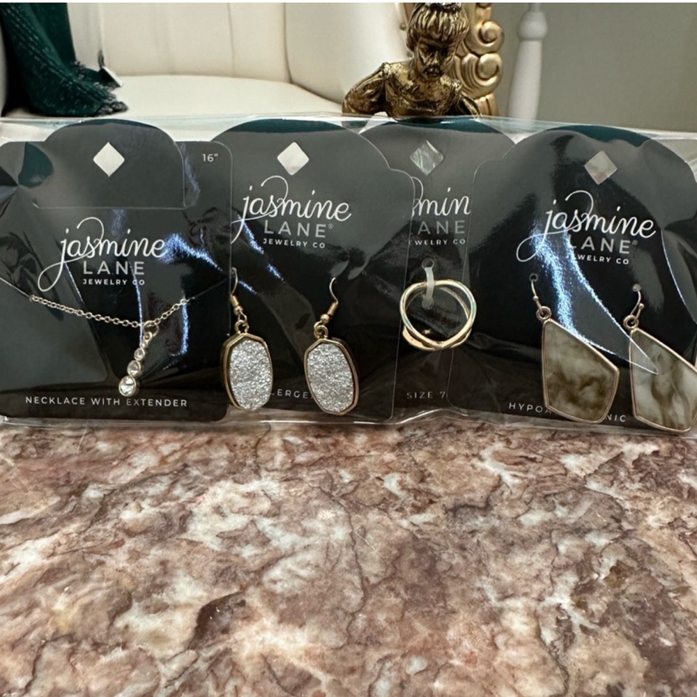 Lot of 4 Jasmine Lane Jewelry. Necklace, Ring, 2 Earrings Wholesale. Jewelry Set